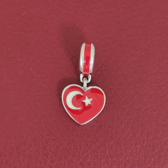 Pandora Jewelry - Pandora Turkey Heart Flag Dangle Charm Bracelet Pendant S925 Silver with box